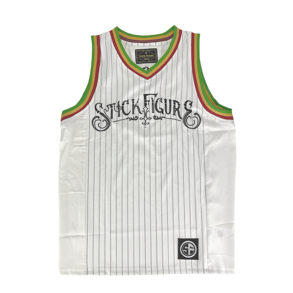 Stick Figure Pinstripe Embroidered Jersey (White)